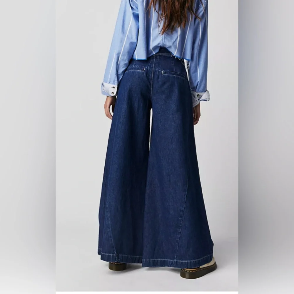 NWT Free People Equinox Blue Denim Wide Leg Trouser SZ 29 100% Cotton - Picture 3 of 11